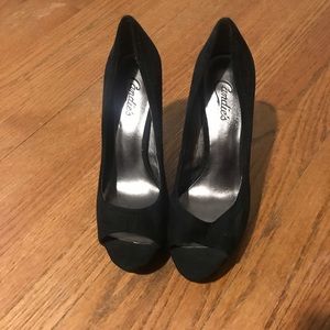 Sway black open toe high heels